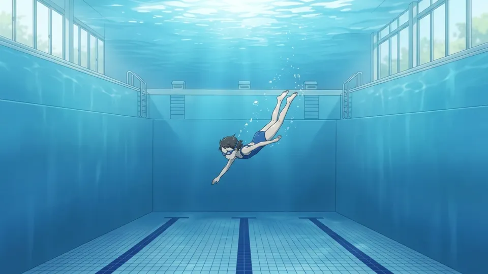 深い水の中で泳ぐ子供たち