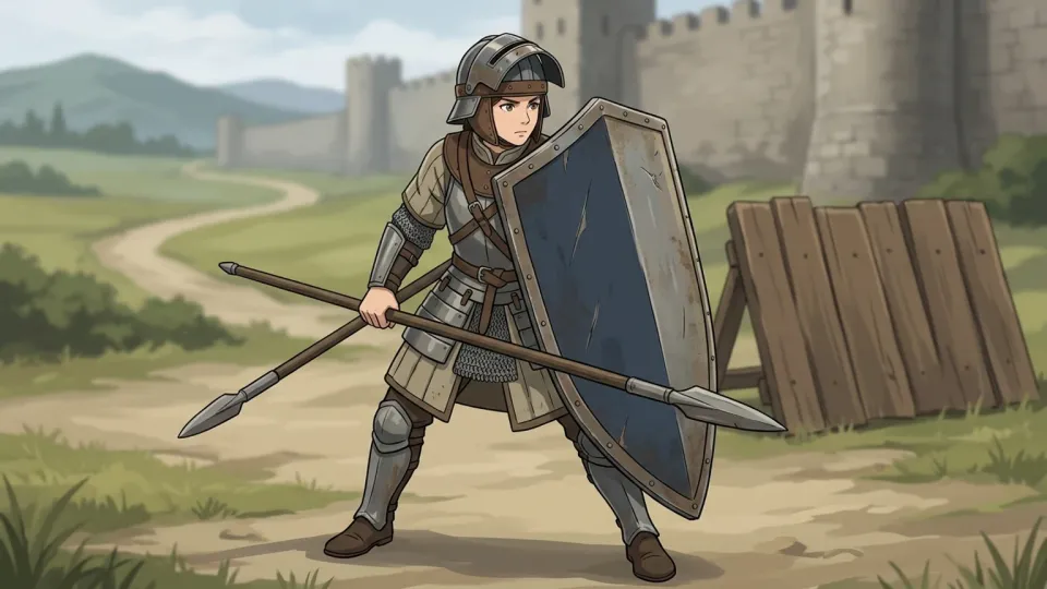 防御の姿勢をとる兵士たち