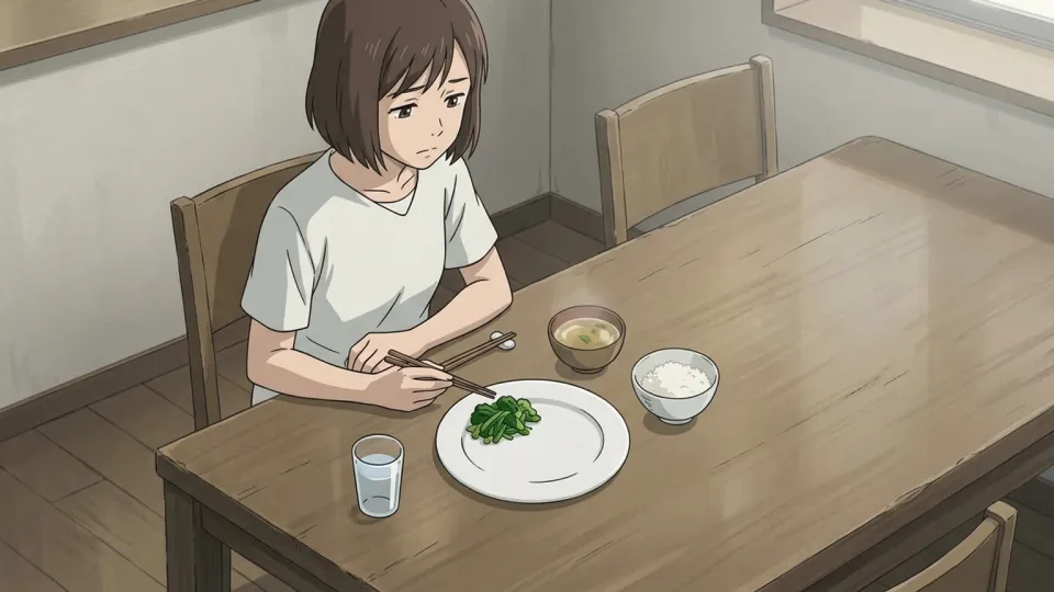 食事の栄養が不足している様子を示すイラスト
