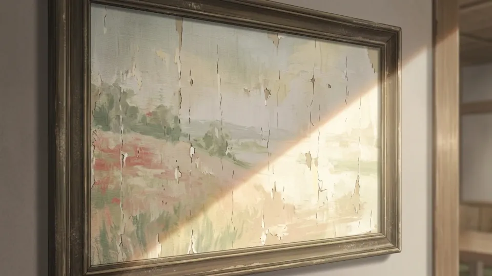 日光で劣化した絵画のビジュアル