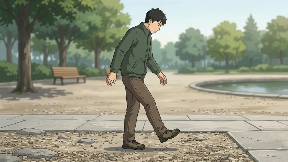慎重に一歩を踏み出す男性