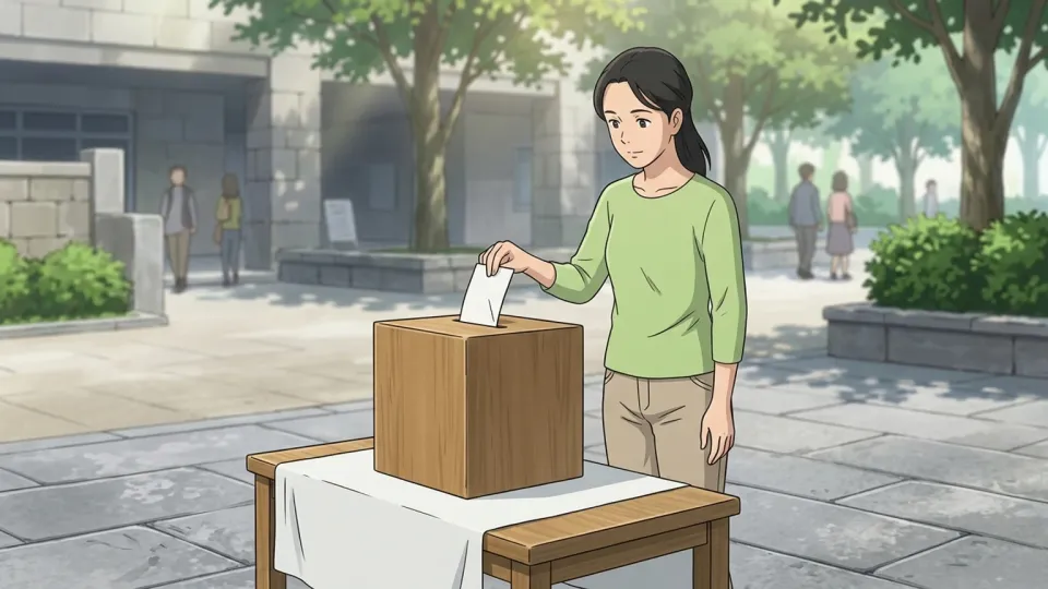 投票所で投票する市民