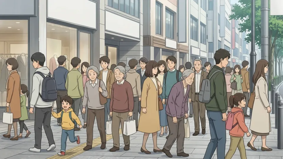 都市の通りを歩く多様な年齢層の人々