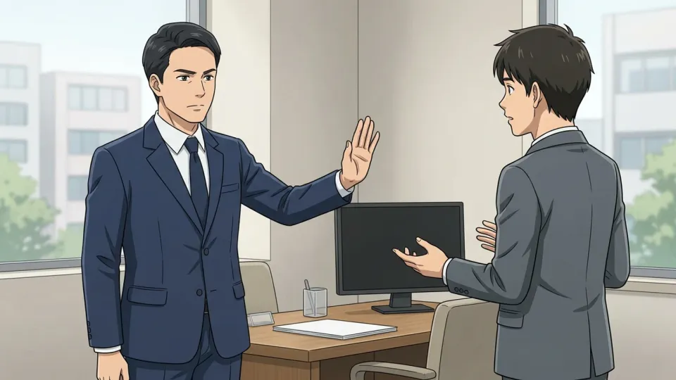質問をきっぱりと否定するマネージャー