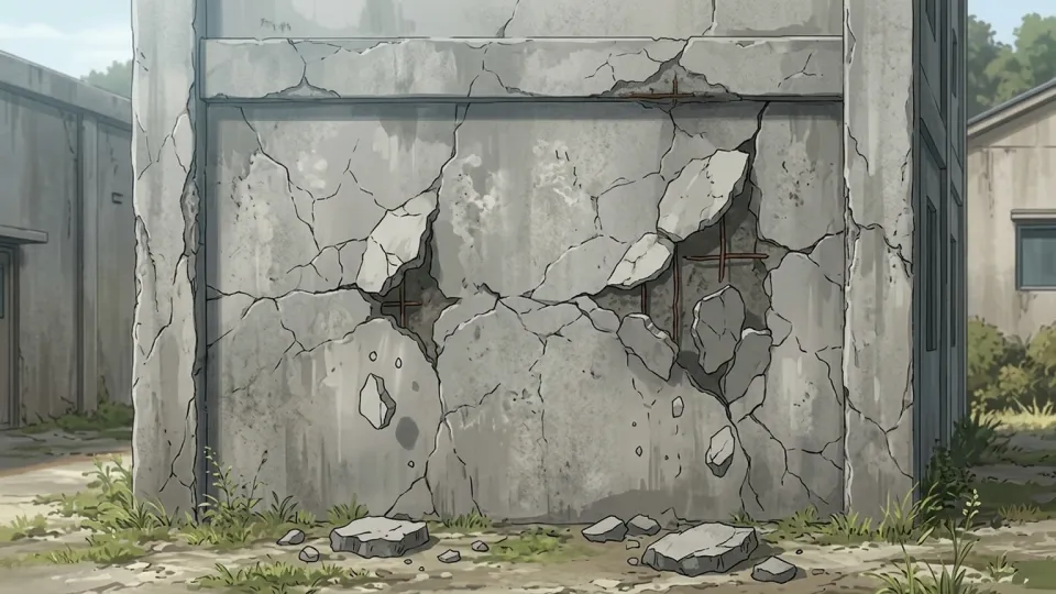 ひび割れて劣化した建物の壁