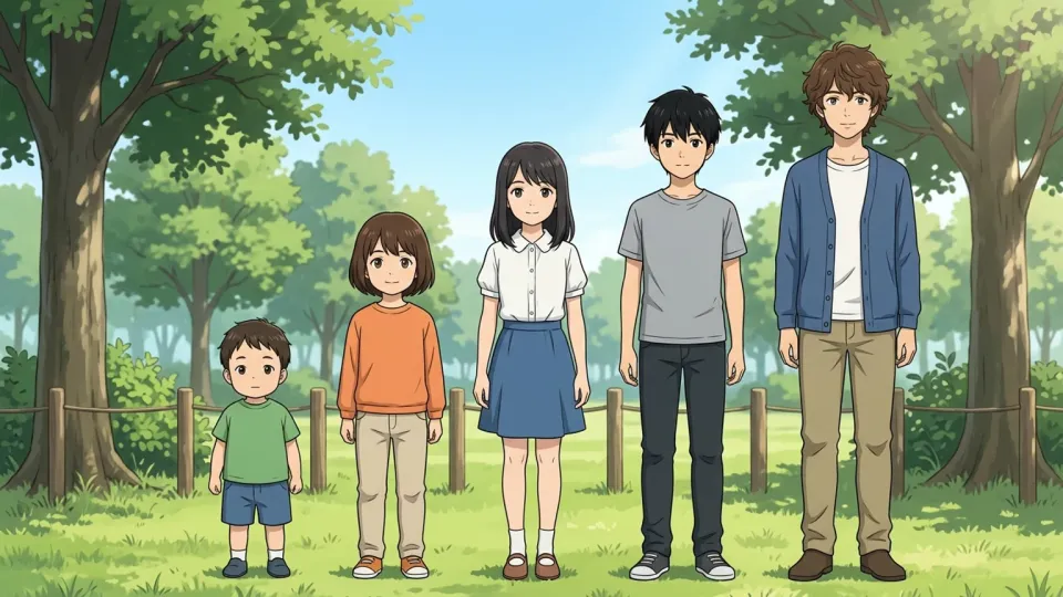 異なる年齢の子供たちが並んでいる様子