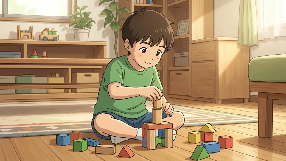 部屋で一人、自分の思い通りに遊んでいる少年