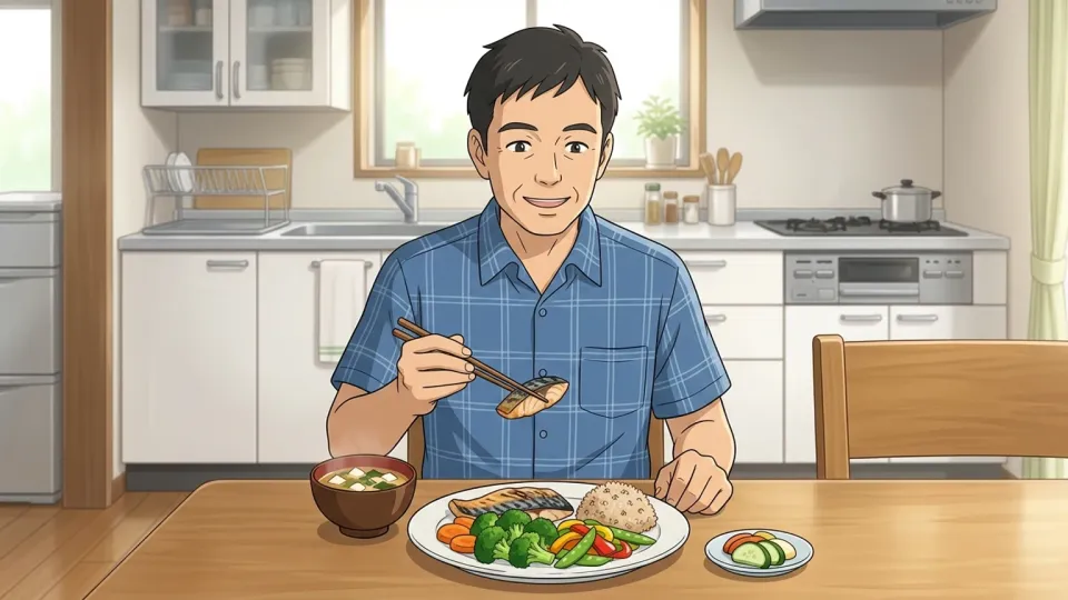 健康的な食事を摂る男性