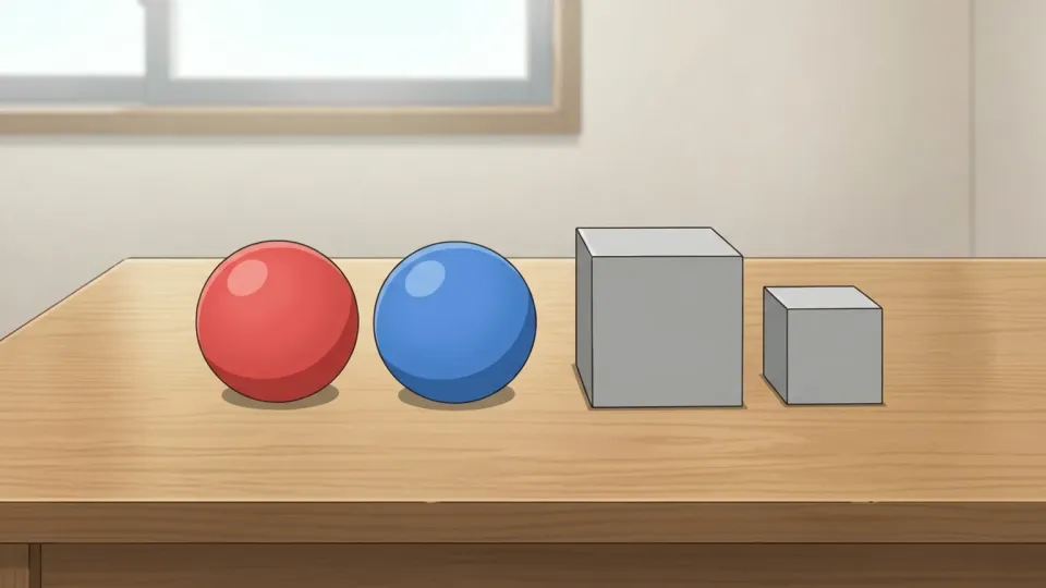 サイズと色が異なる二つの製品