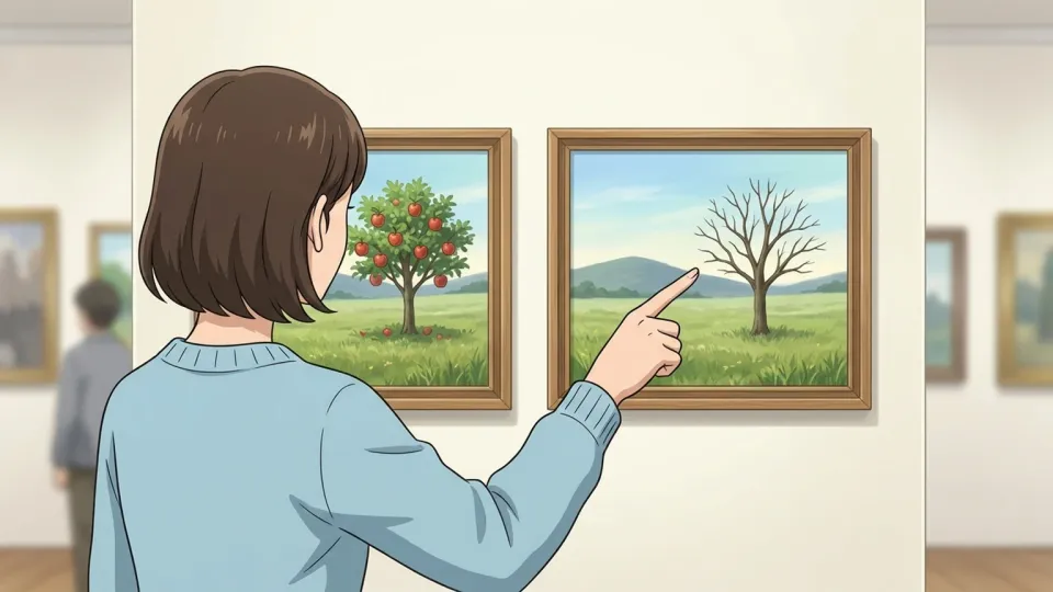 2つの絵を見比べる様子