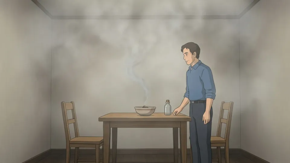 部屋に煙が広がる様子