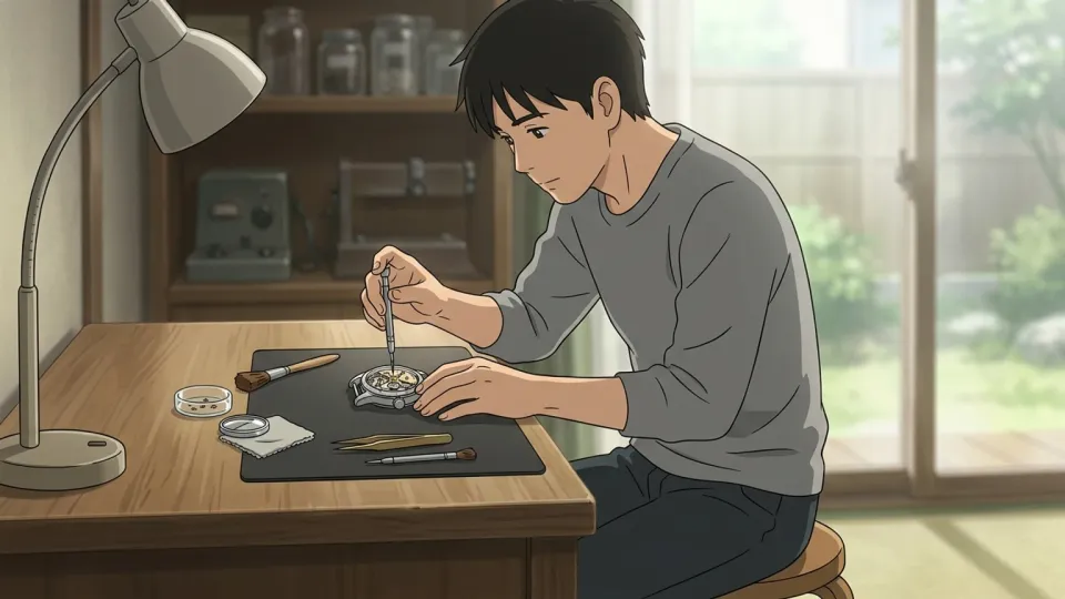 机に向かって熱心に仕事に取り組む人物