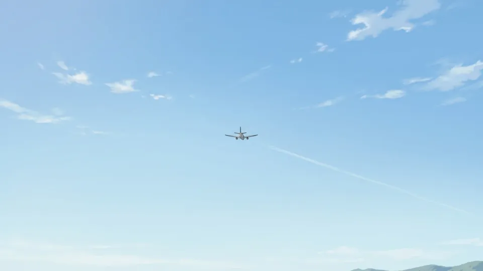 空の遠くへ消えゆく飛行機