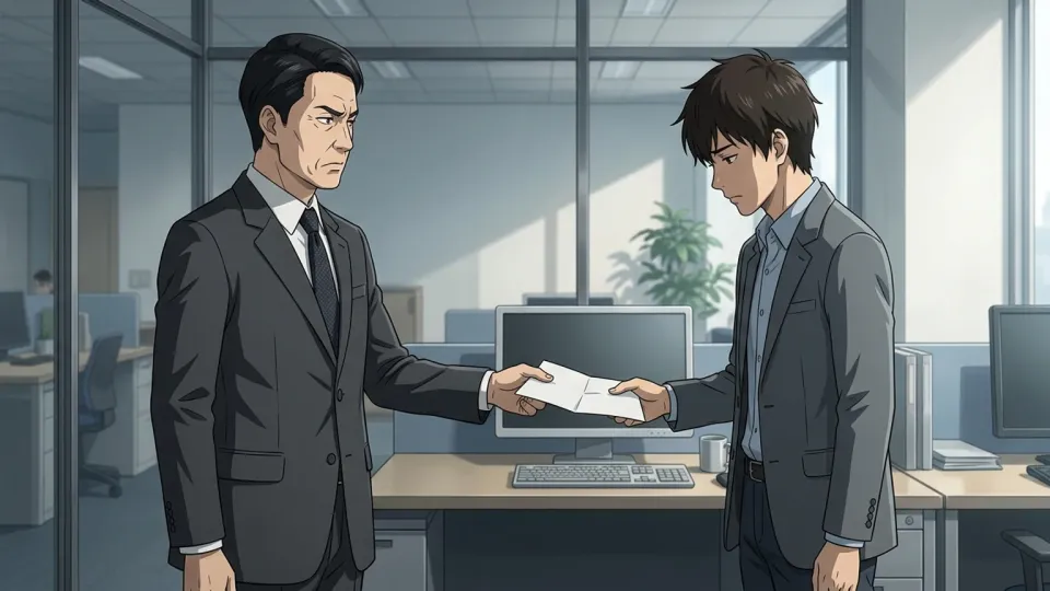 従業員に懲戒処分書を渡す上司のイラスト