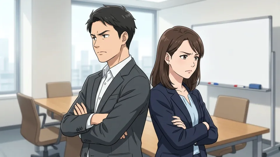 意見の不一致により背中合わせに座る二人の人物。