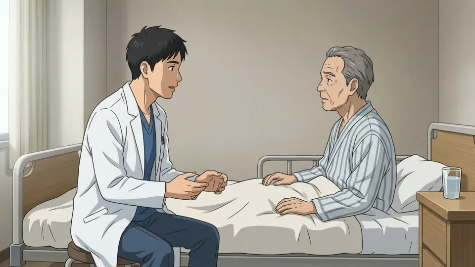 医師と患者が診察室で話し合っている様子