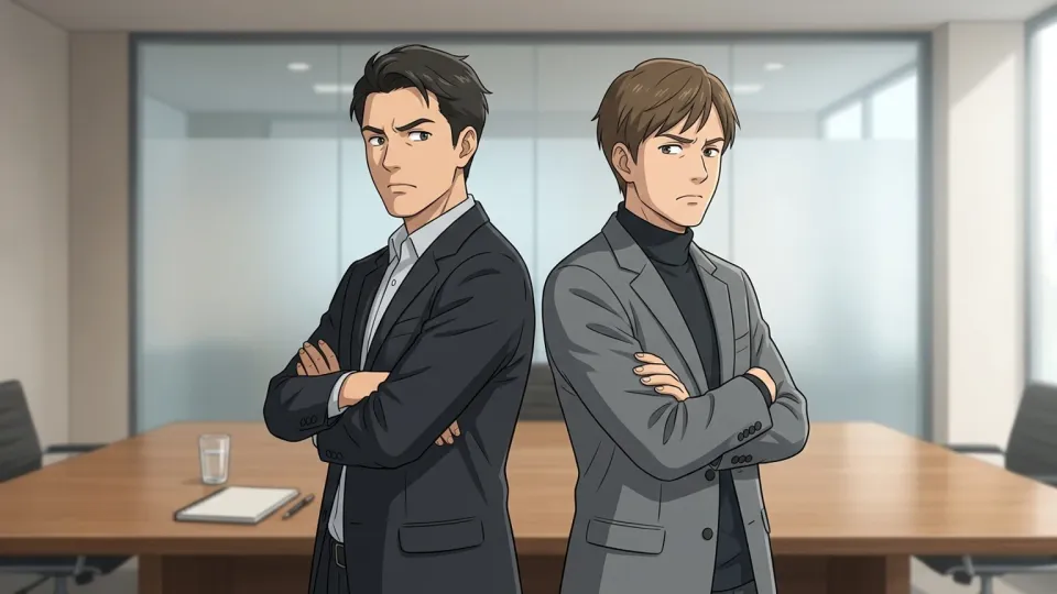 意見の不一致を示す2人の人物のイラスト