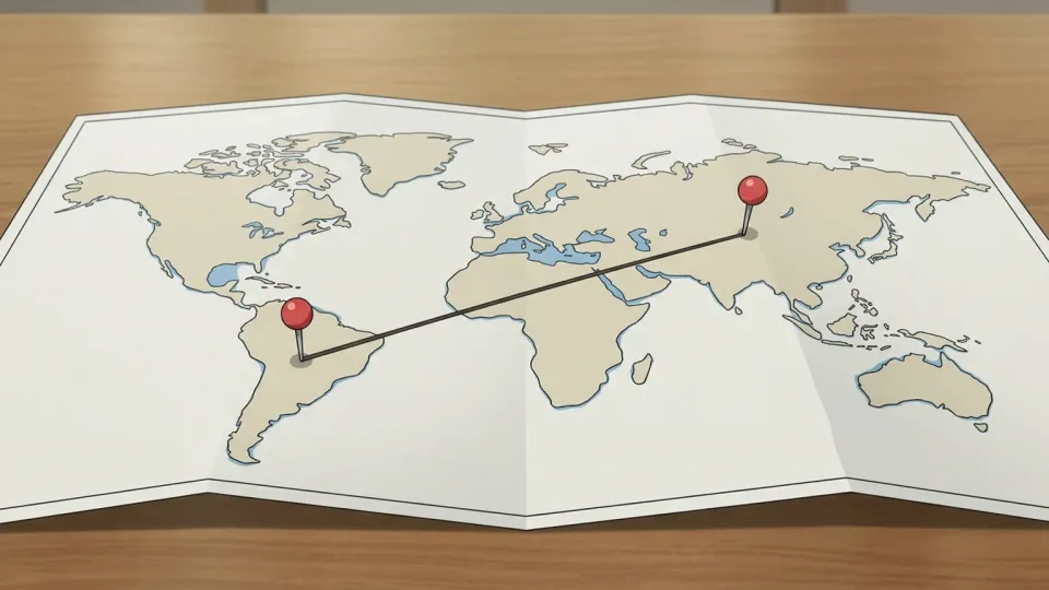 地図上の二都市間の距離を示す図