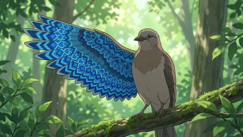 翼に独特の青い模様を持つ鳥