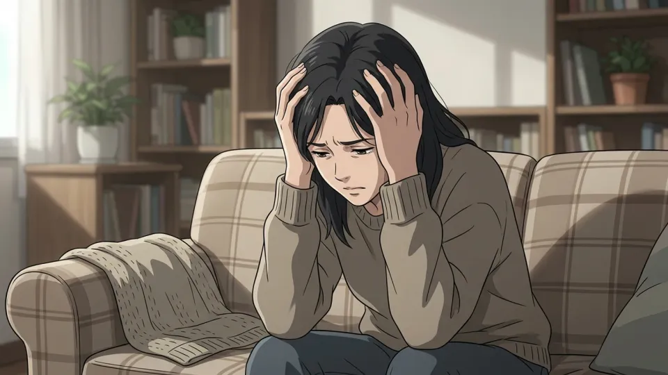 頭を抱えて苦悩している女性の様子