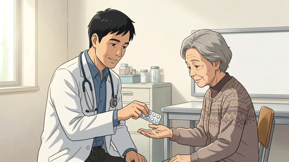 医師から薬を受け取る患者