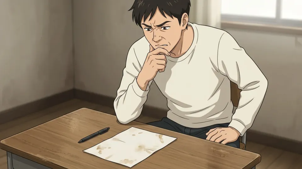 疑わしげな表情をする男性のイラスト