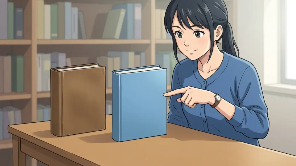 新版の本を指さす人物
