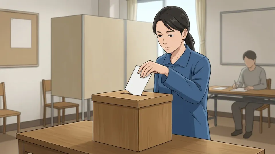 投票箱に用紙を投函する市民