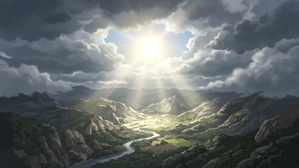 雲の間から現れる太陽