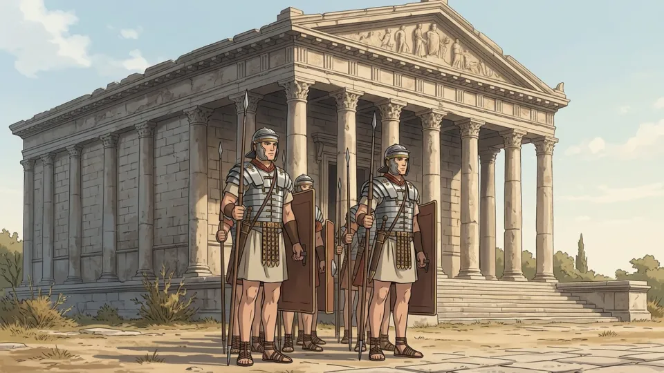 古代ローマの壮麗な建造物と兵士たち