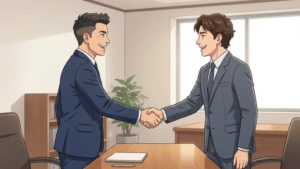 会社が新しいスタッフを雇う場面。