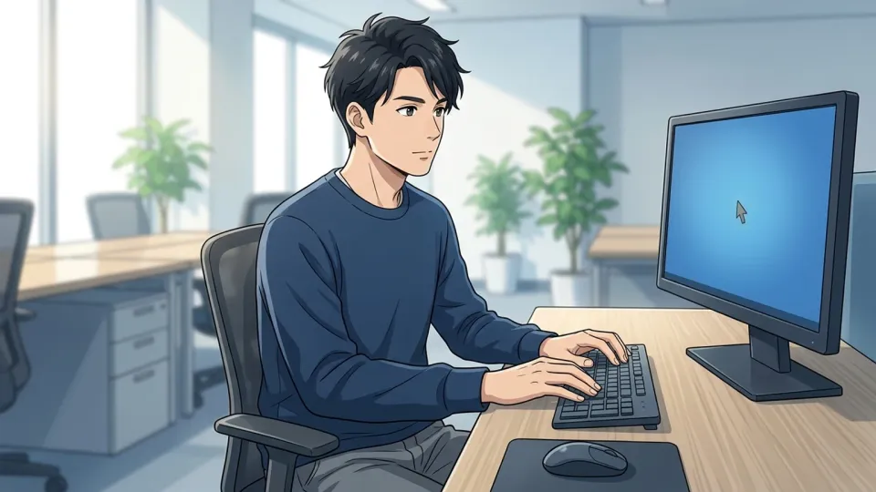 オフィスでパソコンを使って仕事をする従業員