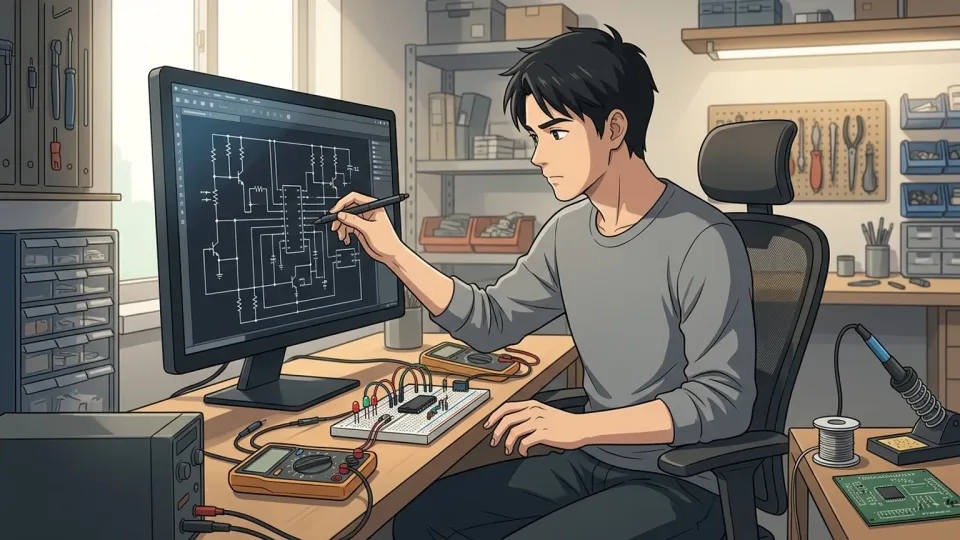 エンジニアがモニターに向かって作業している場面