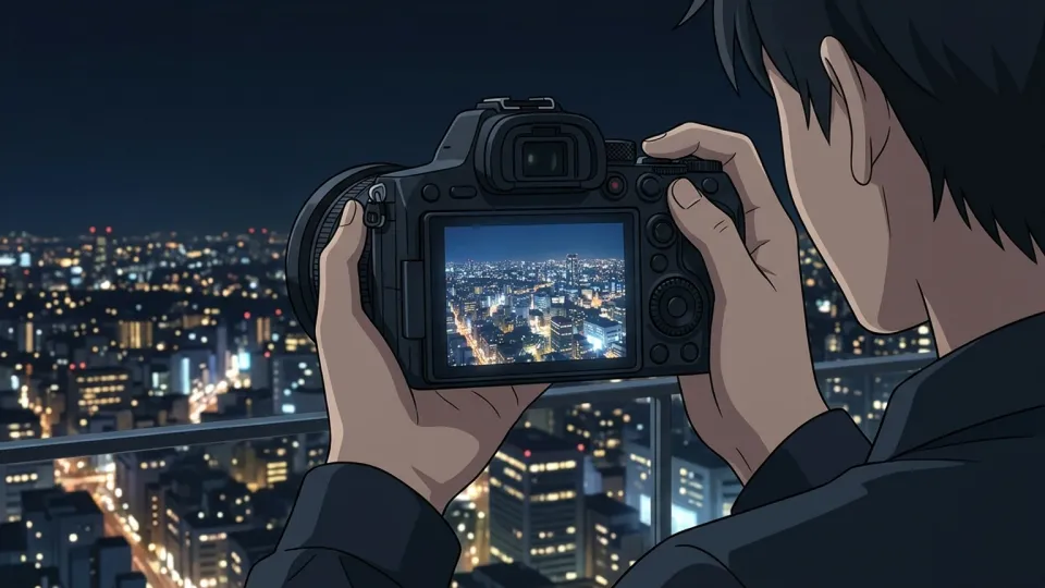 改良されたカメラで夜景を撮影している様子