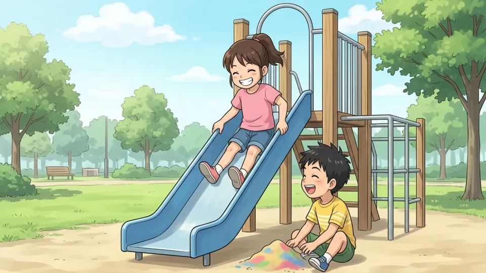 公園で笑顔で遊ぶ子供たち