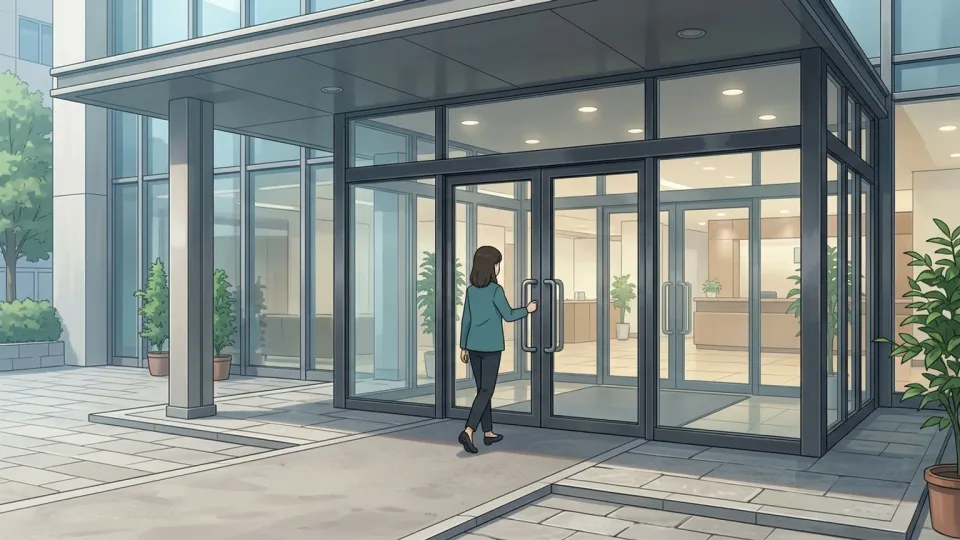 建物のガラス張りの入り口