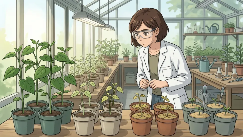 植物の成長に影響を与える環境要因の図解。