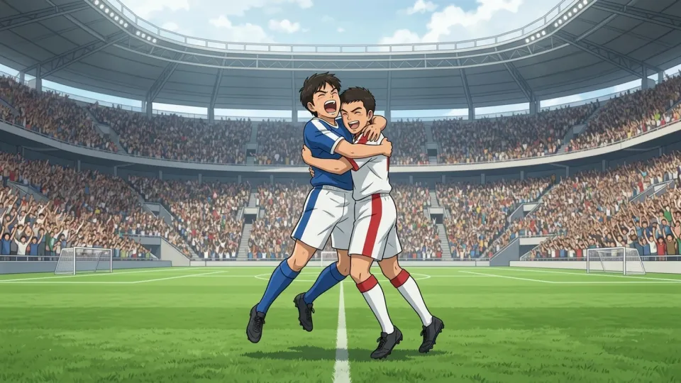 決勝戦で劇的な勝利を祝うチーム