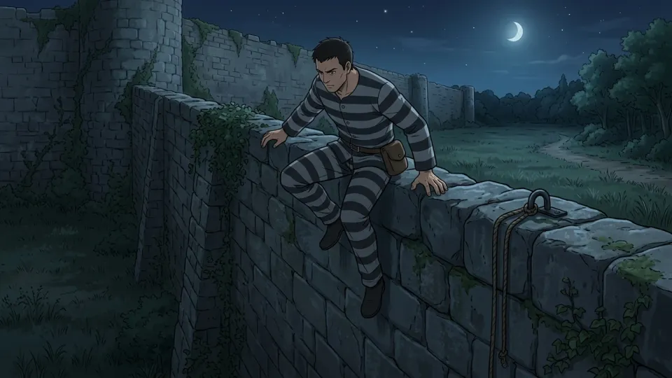 夜間に刑務所から脱出する囚人。