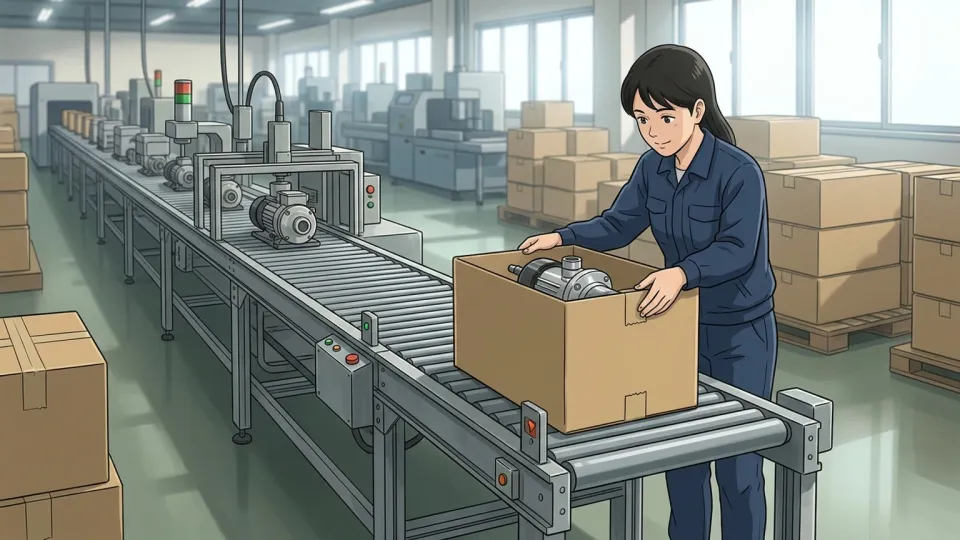 製造ラインの終端に置かれた完成品ボックス