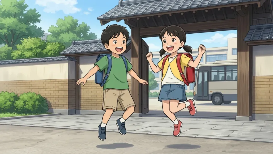 遠足を楽しみにしている子供たちの様子