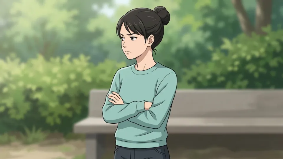 女性が腕を組んで不快感をはっきりと表しているイラスト。