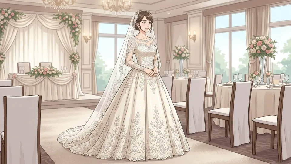 結婚式で華やかなドレスを着た女性