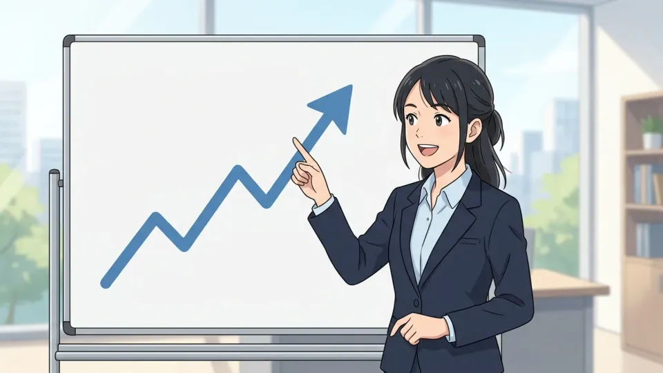 業績の上昇に満足するビジネスパーソン
