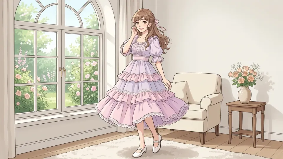 女性らしいドレスを着た女性のイラスト