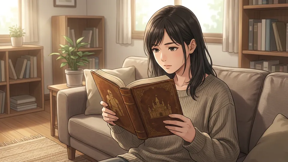 歴史小説を読んでいる女性