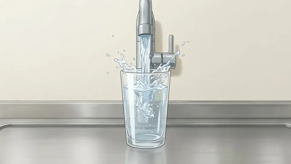 グラスに水を注ぐ様子
