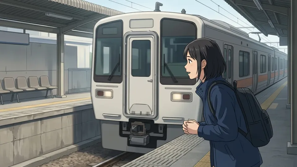 駅のホームに到着する電車