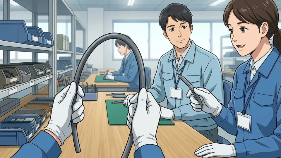 手がしなやかな棒を折らずに大きく曲げている状態のイラスト