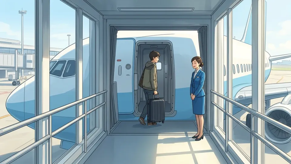 飛行機に搭乗する乗客のイラスト